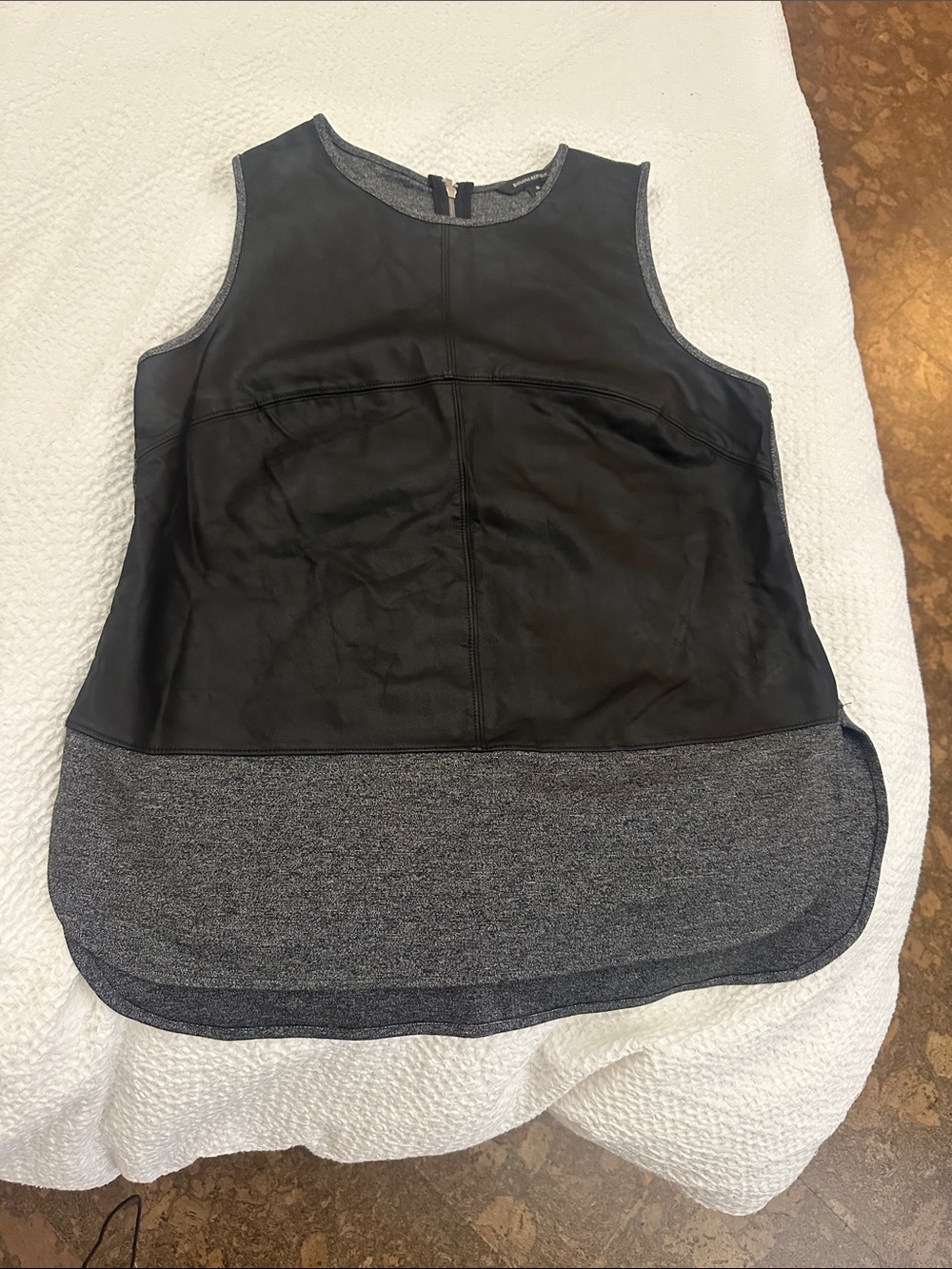 Vintage Banana Republic Black Faux Leather Front Tank with Gray Knit Hem
